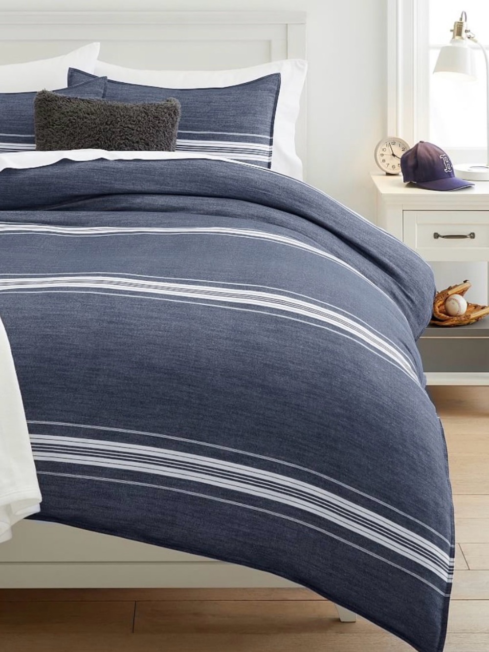 Pottery Barn Teen Dorm Twin Duvet Windward Stripe Dark Navy Blue